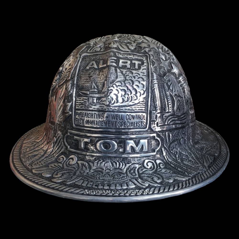 Hand Carved Aluminum Full Brim Hard Hat (Custom Made) - Artdian Collection