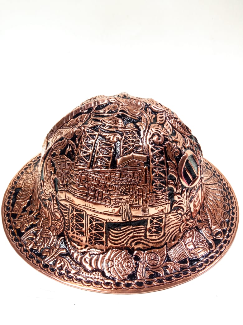 Custom Made Copper Full Brim Hard Hat Oilfield Souvenir - Image 5