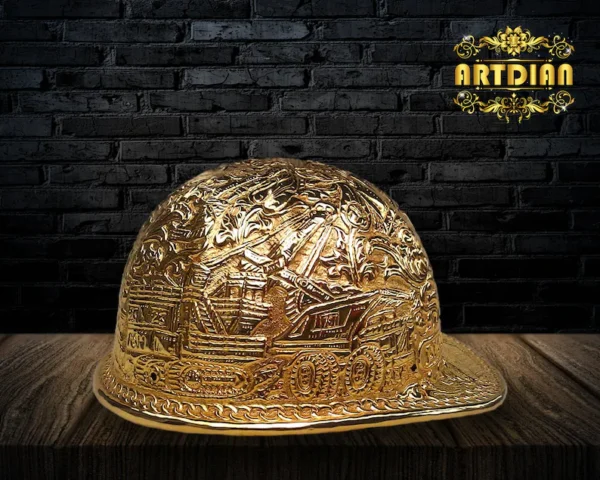 Custom Made Front Brim Brass Hand Carved Hard Hat - Image 2