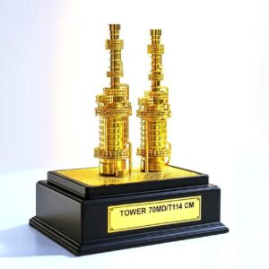 oil refinery tower miniature, brass refinery model, oil and gas collectible gift, custom refinery tower model, executive corporate award, refinery tower brass gift, energy industry souvenir, oil and gas recognition gift, brass miniature tower, customizable refinery miniature