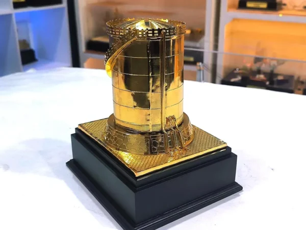 brass storage tank miniature, customizable oil gas gift, petroleum industry collectible, corporate recognition award, energy sector executive gift, engraved nameplate souvenirs, oilfield memorabilia collectible, wooden box luxury gift, brass industry desk decor, unique corporate gift oil gas